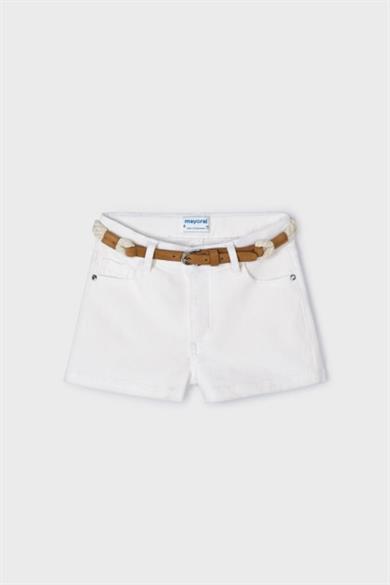 Mayoral Kız Çocuk 3-9 Yaş Kemerli Denim Şort 234 Beyaz