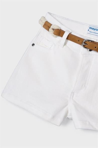 Mayoral Kız Çocuk 3-9 Yaş Kemerli Denim Şort 234 Beyaz