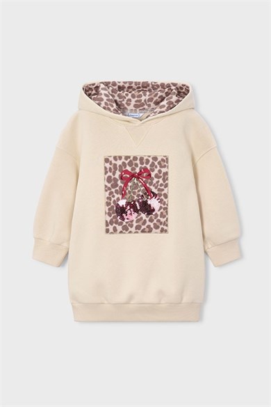 Mayoral Kız Çocuk 3-9 Yaş Polar Kapüşonlu Uzun Sweatshirt Krem