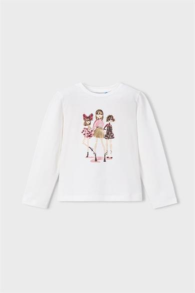 Mayoral Kız Çocuk 4-9 Yaş Baskılı Uzun Kol T-shirt Krem