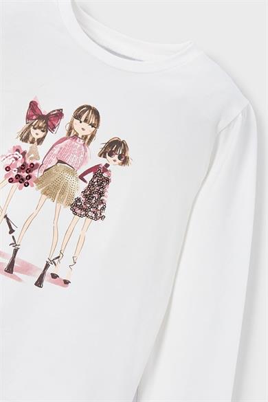 Mayoral Kız Çocuk 4-9 Yaş Baskılı Uzun Kol T-shirt Krem
