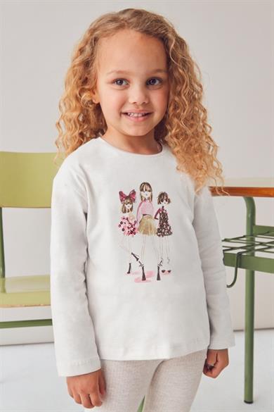 Mayoral Kız Çocuk 4-9 Yaş Baskılı Uzun Kol T-shirt Krem