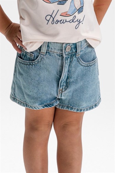 Mayoral Kız Çocuk 4-9 Yaş Beli Lastikli Basic Denim Şort Mavi
