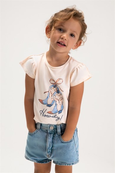 Mayoral Kız Çocuk 4-9 Yaş Beli Lastikli Basic Denim Şort Mavi