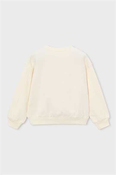 Mayoral Kız Çocuk 4-9 Yaş Çiçek Desenli Mevsimlik Sweatshirt Krem