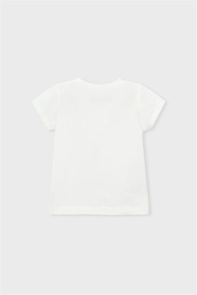 Mayoral Kız Çocuk 4-9 Yaş Çiçek İşlemeli Kısa Kol T-Shirt Ekru