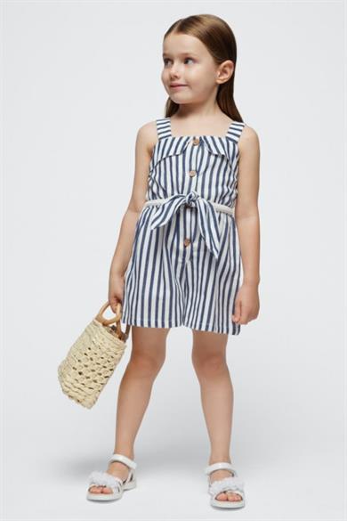 Mayoral Kız Çocuk 4-9 Yaş Çizgili Keten Şort Tulum 3863 Lacivert