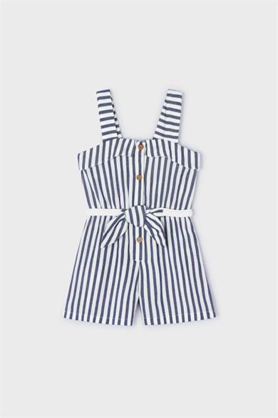 Mayoral Kız Çocuk 4-9 Yaş Çizgili Keten Şort Tulum 3863 Lacivert