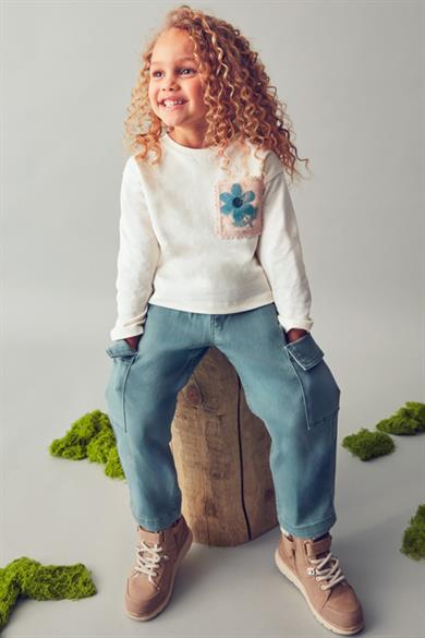 Mayoral Kız Çocuk 4-9 Yaş Fisto İşlemeli Uzun Kol T-shirt Krem