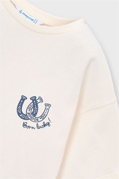 Mayoral Kız Çocuk 4-9 Yaş Fular Detaylı Kısa Kol T-Shirt Krem