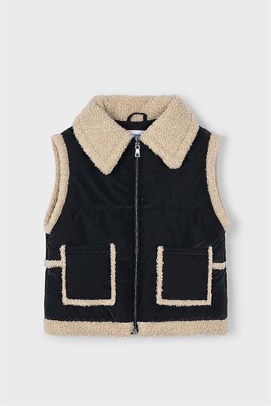 Mayoral Kız Çocuk 4-9  Yaş İçi Polarlı Peluş Detaylı Yelek Siyah