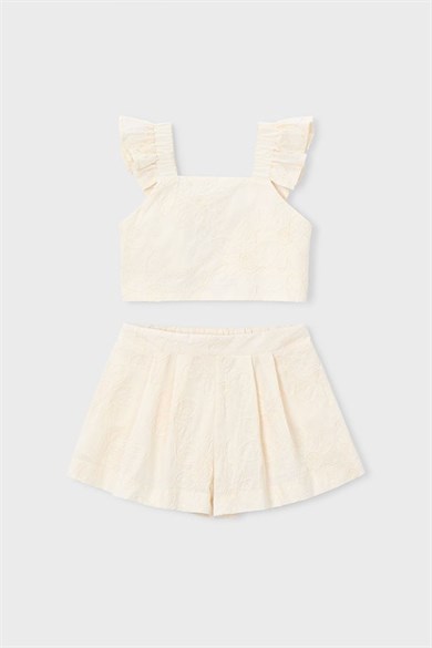 Mayoral Kız Çocuk 4-9 Yaş İşlemeli Bluz-Şort İkili Takım Krem