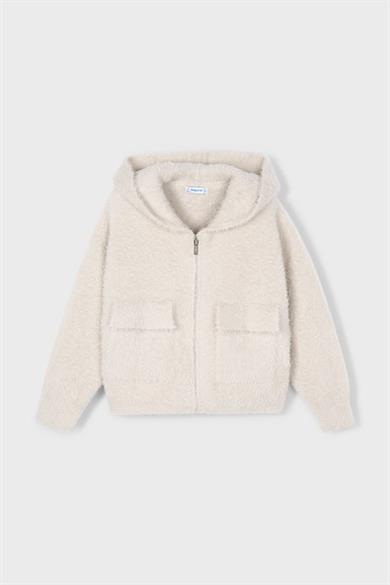 Mayoral Kız Çocuk 4-9 Yaş Kapüşonlu Yumoş Hırka Krem