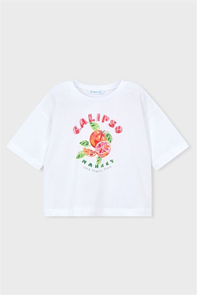 Mayoral Kız Çocuk 4-9 Yaş Meyve Desenli Kısa Kol T-Shirt Beyaz