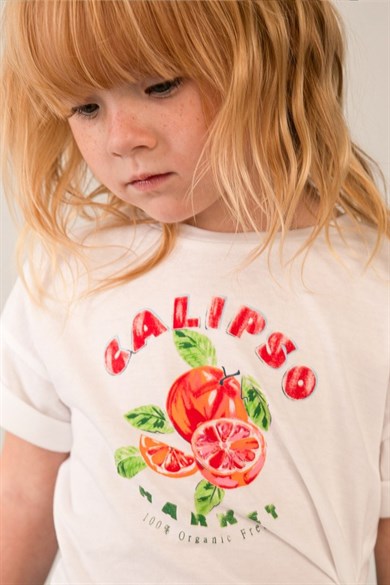 Mayoral Kız Çocuk 4-9 Yaş Meyve Desenli Kısa Kol T-Shirt Beyaz