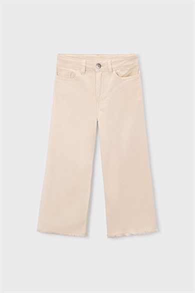 Mayoral Kız Çocuk 4-9 Yaş Paçası Püsküllü Eskitme Denim Jean Krem