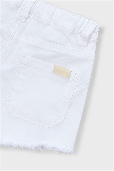 Mayoral Kız Çocuk 4-9 Yaş Paçası Püsküllü Denim Şort Beyaz