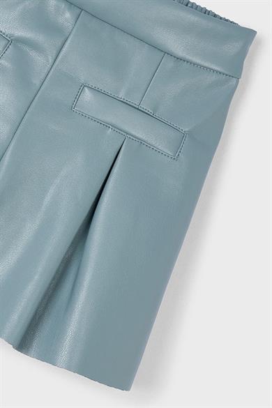 Mayoral Kız Çocuk 4-9 Yaş Pileli Cep Detaylı Deri Şort Turkuaz