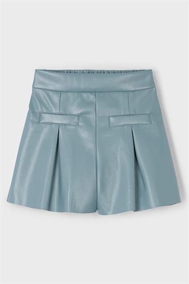 Mayoral Kız Çocuk 4-9 Yaş Pileli Cep Detaylı Deri Şort Turkuaz