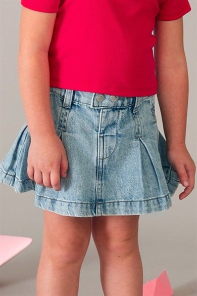Mayoral Kız Çocuk 4-9 Yaş Pileli Denim Mini Etek Kot Mavi