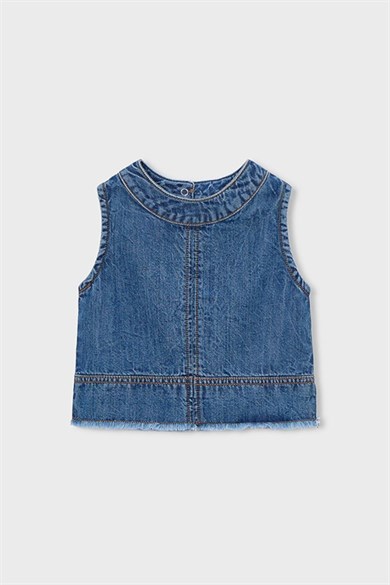 Mayoral Kız Çocuk 4-9 Yaş Püskül Detaylı Denim Crop Bluz Kot Mavi