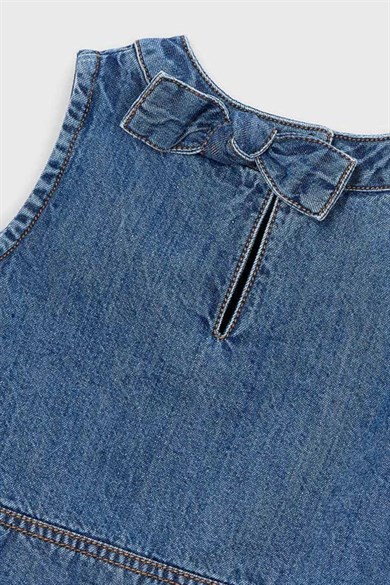 Mayoral Kız Çocuk 4-9 Yaş Püskül Detaylı Denim Crop Bluz Kot Mavi