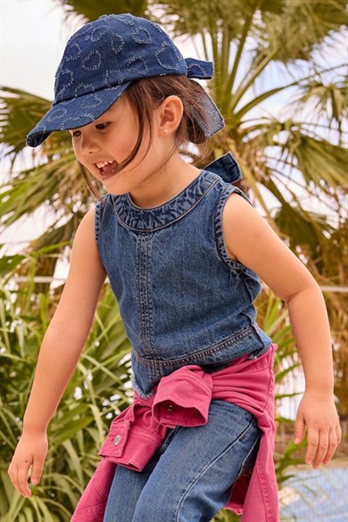 Mayoral Kız Çocuk 4-9 Yaş Püskül Detaylı Denim Crop Bluz Kot Mavi