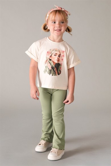 Mayoral Kız Çocuk 4-9 Yaş Saç Bantlı Kısa Kol T-Shirt Krem