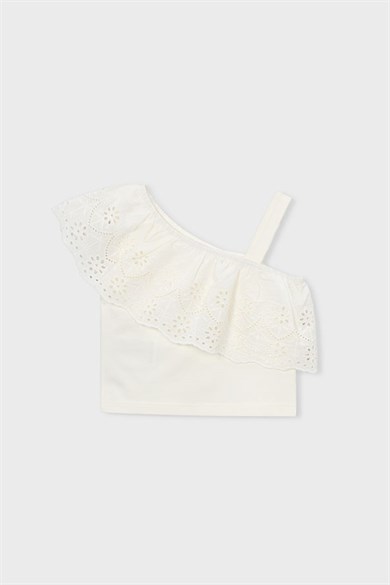 Mayoral Kız Çocuk 4-9 Yaş Tek Omuz Güpür Detaylı Bluz Ekru
