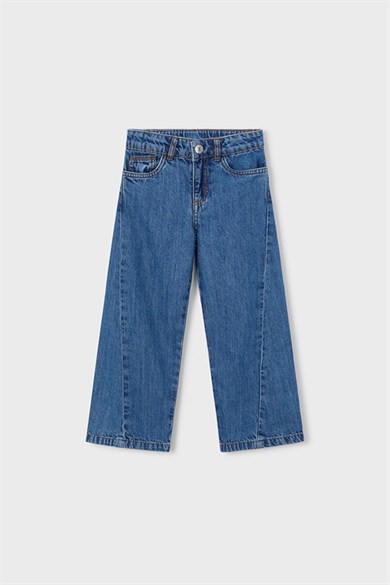 Mayoral Kız Çocuk 4-9 Yaş Wide Leg Yan Dikiş Detaylı Denim Pantolon Kot Mavi