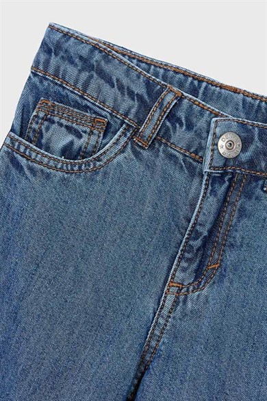 Mayoral Kız Çocuk 4-9 Yaş Wide Leg Yan Dikiş Detaylı Denim Pantolon Kot Mavi