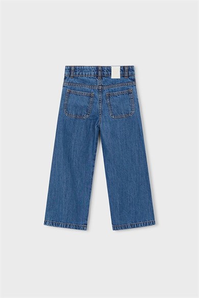 Mayoral Kız Çocuk 4-9 Yaş Wide Leg Yan Dikiş Detaylı Denim Pantolon Kot Mavi