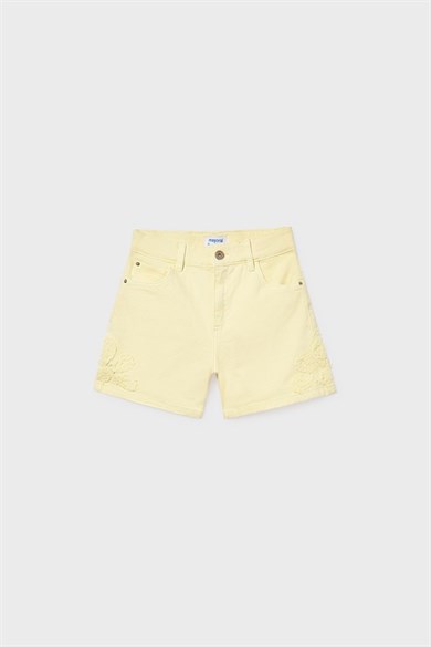 Mayoral Kız Çocuk 8-16 Yaş Çiçek Nakışlı Denim Şort Sarı