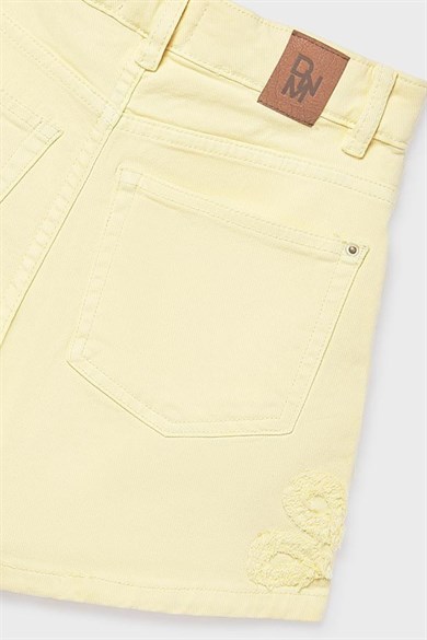 Mayoral Kız Çocuk 8-16 Yaş Çiçek Nakışlı Denim Şort Sarı