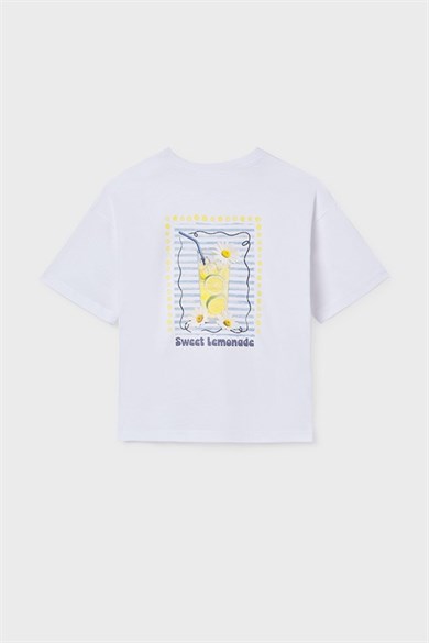 Mayoral Kız Çocuk 8-16 Yaş Sırt Limon Baskılı Kısa Kol T-Shirt Beyaz