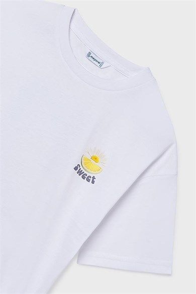 Mayoral Kız Çocuk 8-16 Yaş Sırt Limon Baskılı Kısa Kol T-Shirt Beyaz