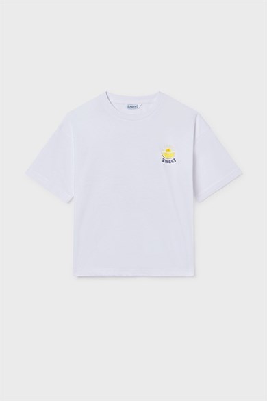 Mayoral Kız Çocuk 8-16 Yaş Sırt Limon Baskılı Kısa Kol T-Shirt Beyaz