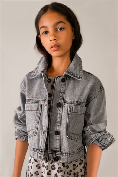 Mayoral Kız Çocuk 8-18 Yaş Cep Detaylı Denim Ceket Gri