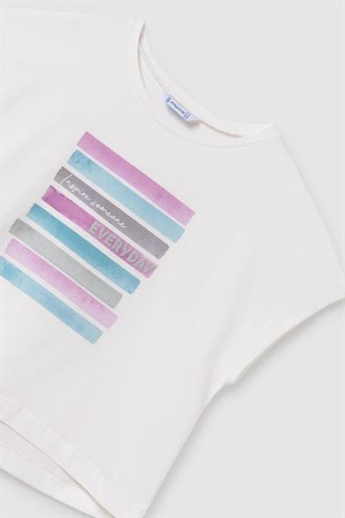 Mayoral Kız Çocuk 8-18 Yaş Desenli Kısakol T-shirt 6026 Ekru