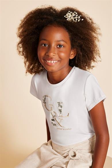 Mayoral Kız Çocuk 8-18 Yaş Pul İşlemeli Kısakol T-shirt 854 Ekru