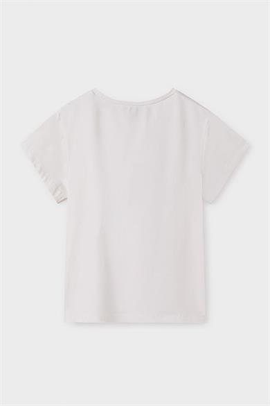 Mayoral Kız Çocuk 8-18 Yaş Pul İşlemeli Kısakol T-shirt 854 Ekru