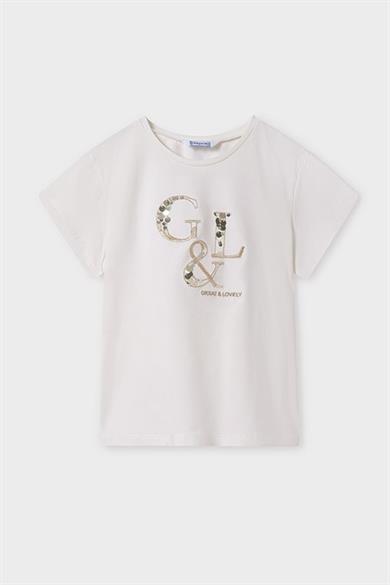 Mayoral Kız Çocuk 8-18 Yaş Pul İşlemeli Kısakol T-shirt 854 Ekru