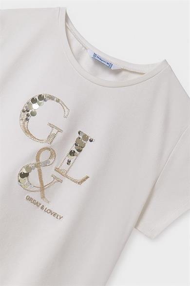 Mayoral Kız Çocuk 8-18 Yaş Pul İşlemeli Kısakol T-shirt 854 Ekru