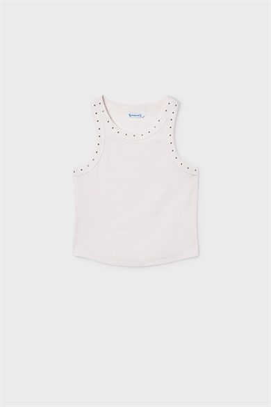 Mayoral Kız Çocuk 8-18 Yaş Taş Detaylı Halter Yaka Crop Krem