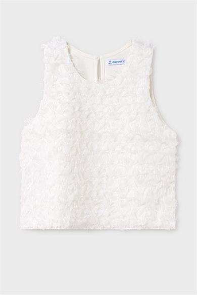 Mayoral Kız Çocuk 8-18 Yaş Üç Boyutlu Çiçek İşlemeli Bluz 6038 Beyaz