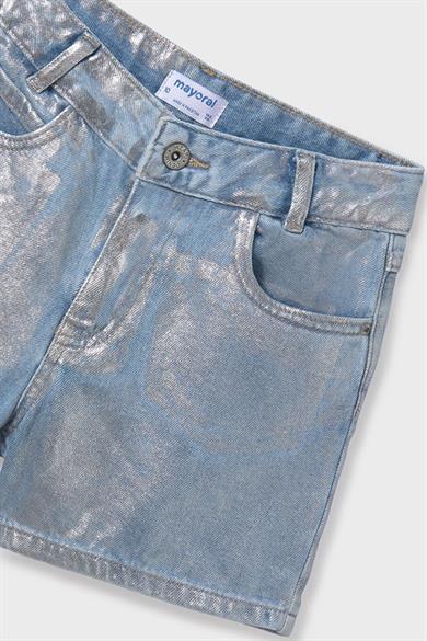 Mayoral Kız Çocuk 8-18 Yaş Varaklı Denim Şort 6217 Kot Mavi