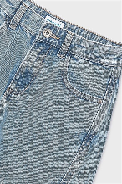 Mayoral Kız Çocuk 8-18 Yaş Yan Dikişli Bol Paça Denim Pantolon Kot Mavi