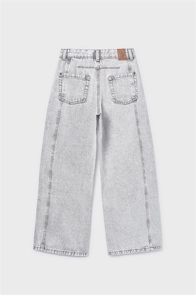 Mayoral Kız Çocuk 8-18 Yaş Yan Dikişli Bol Paça Denim Pantolon Gri