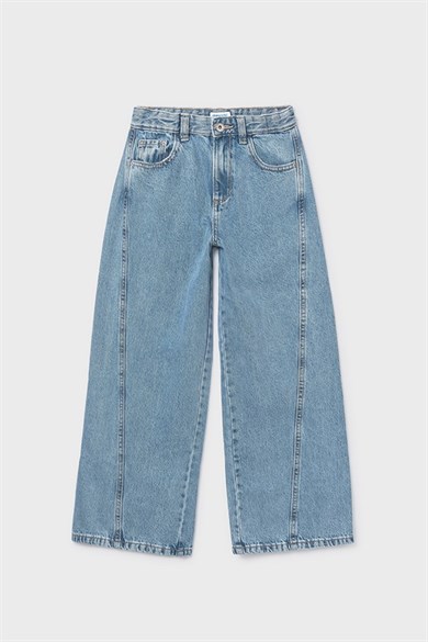 Mayoral Kız Çocuk 8-18 Yaş Yan Dikişli Bol Paça Denim Pantolon Kot Mavi
