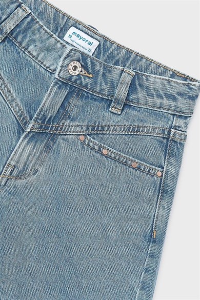 Mayoral Kız Çocuk 8-18 Yaş Zımba Cep Detaylı Denim Şort Kot Mavi